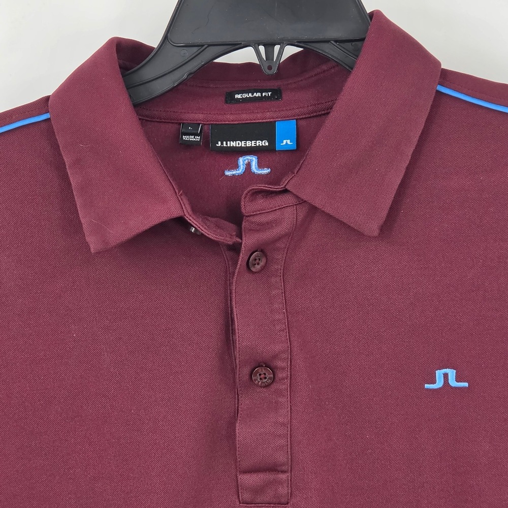 J Lindeberg Mens Large Club T Lux Pique Polo Shirt Burgundy Red No Embroidery